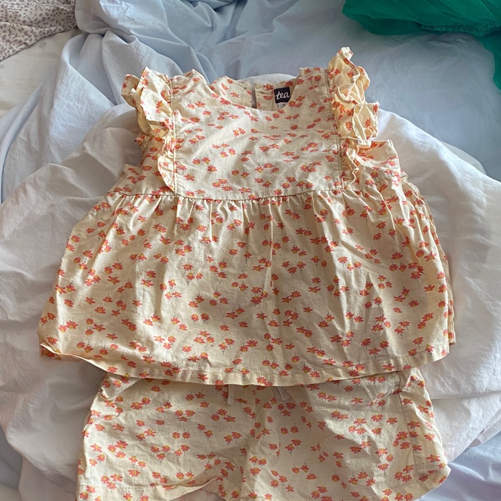 Tea Collection Kids Ruffle Top - Cream and Red - Picture 6 of 6